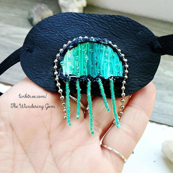 Hand Embroidered Jellyfish Eye Patch, Vision Accessory, Ocular Aid, Costume - Picture 5 of 5